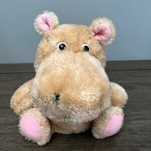 Tan Hippo with Pink Feet Plush‎ Vintage